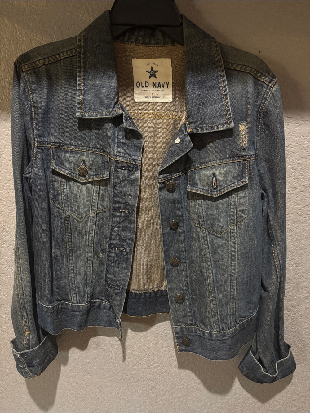 Old Navy Faded Blue Distressed Denim Jacket